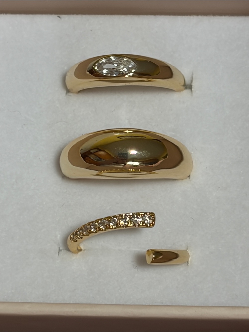 Three Gold-plated Women’s Dome & Adjustable Rings one with Marquise Accent
